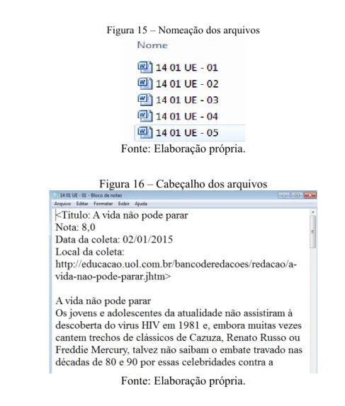 Figura 15 – Nomeação dos arquivos 