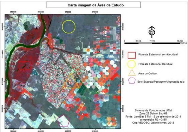 Figura 6 – Área de estudo, imagem Landsat 5 TM composição 3R 4G 5B de 12 de setembro de 2011 