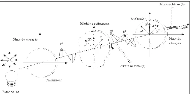 Figura 10 – Desenho esquemático de polariscópio plano e modelo fotoelástico.