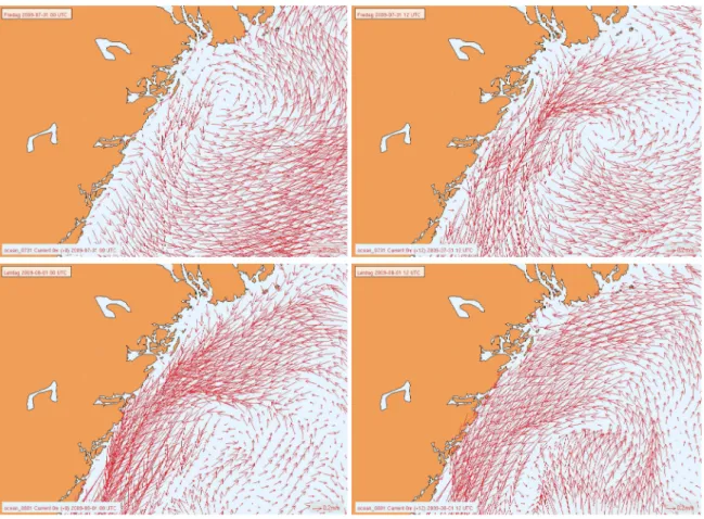Fig. 4. Velocity vectors of surface currents in the ocean from the met.no 1.5 km ocean model