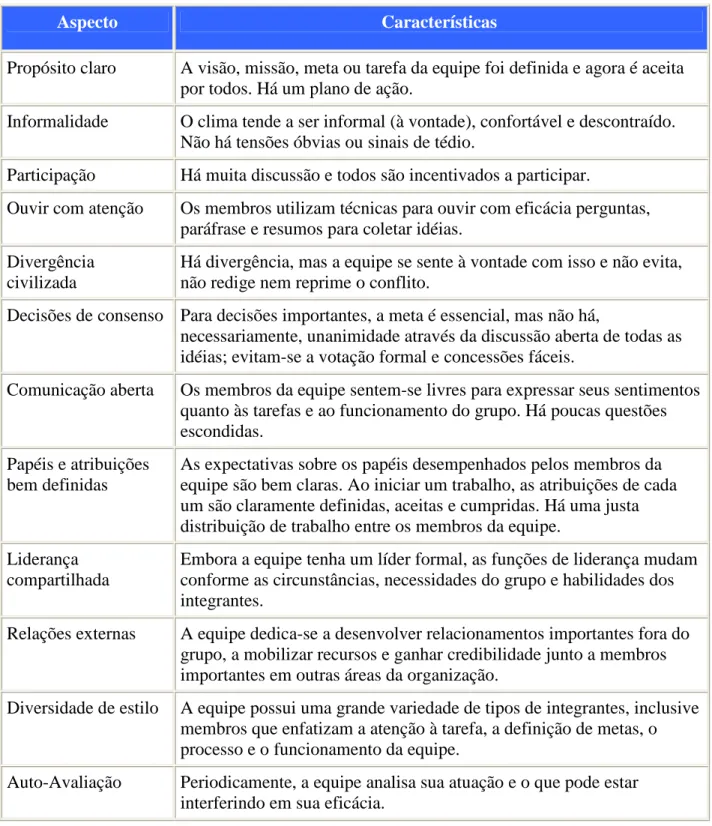 Tabela 3: Características da Equipe Eficaz  