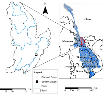 Fig. 1. Location map of the study area, stream gauge and location of planned dams.