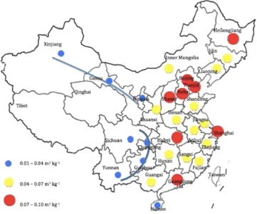 Figure 1. Indirect water of rice (m 3 kg −1 ).
