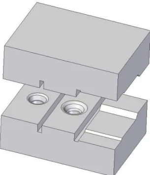 Figura 3.2 Modelo esquemático do ferramental (da esquerda para a direita):  1º  e 2º estágio do recalque e o achatamento entre matriz plana