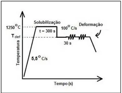 Figura 3.10 Ilustração esquemática do ciclo termomecânico empregado nos  ensaios isotérmicos com dupla deformação