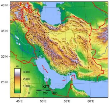 Fig. 1. Topography and Synoptic stations distribution over Iran.