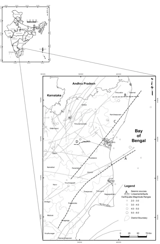 Fig. 1. Seismicity and seismic sources for Chennai city.