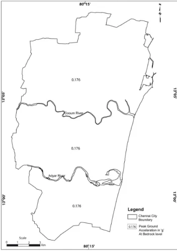 Fig. 2. Estimated peak ground acceleration for Chennai city.