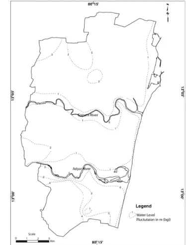 Fig. 6. Map showing the depth to basement of rock at Chennai city.