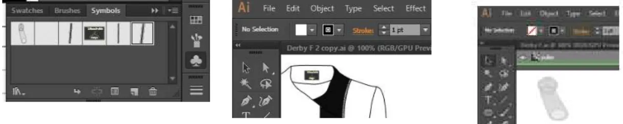 Fig. 2:  Library of zipper puller and label in Illustrator’s Symbol  Also, using brushes we created zipper detail