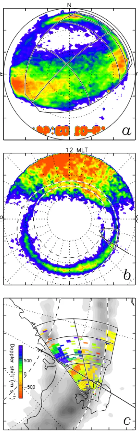 Fig. 3. Near simultaneous observations of the aurora from the ground and space, together with concurrent radar measurements, all from near 03:44 UT