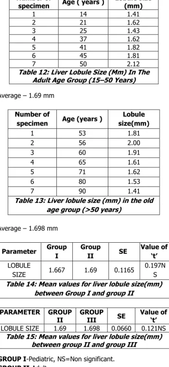 Table 12: Liver Lobule Size (Mm) In The  Adult Age Group (15–50 Years)  Average – 1.69 mm 