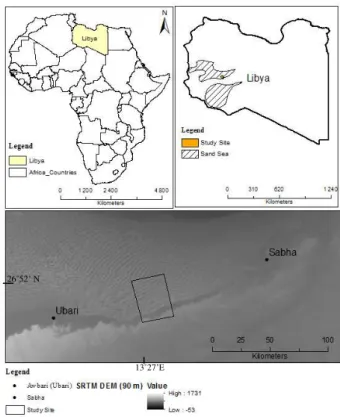 Figure 2: Location map of the study site (boxed in lower panel)  and the towns Ubari and Sabha