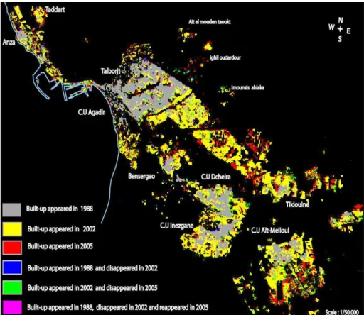 Fig. 5. Chronological evolution of the urban area in Agadir between 1988 and 2005 