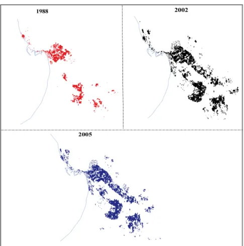 Fig. 4. The urban area in Grand Agadir between 1988 and 2005 
