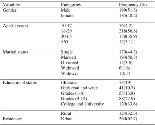 Table 1:  socio-demographic characteristic of the respondents, N=384 