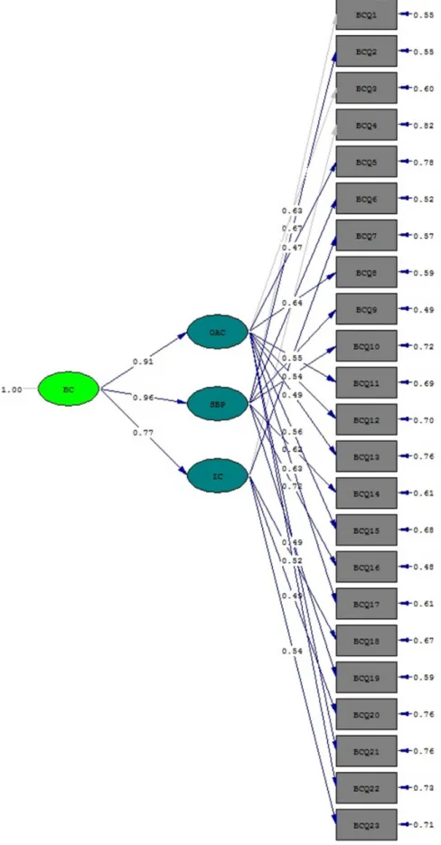 Figure 1. Adjusted model for Brazilian version of Body Checking Questionnaire.