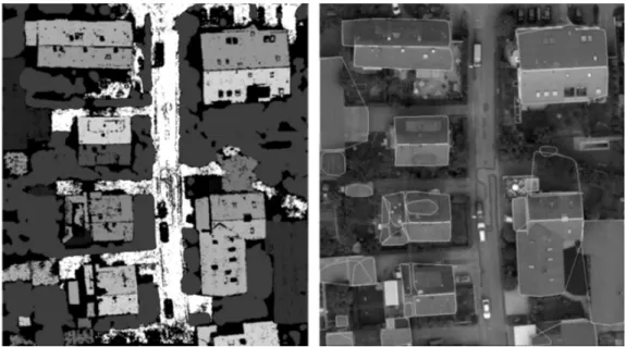 Figure 11.  Segmentation in image space (left), Surface boundaries using convex hull (right)        