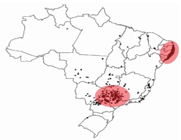Figura 2: Localização das usinas de açúcar e bioetanol no Brasil. 