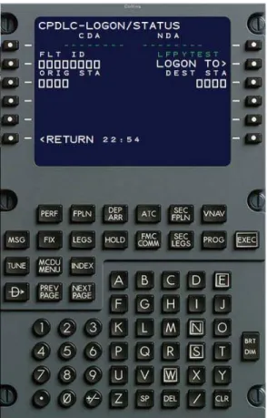 Fig. 1 – FMS control interface for aircrew LINK2000+ system – logon page (courtesy Eurocontrol) 