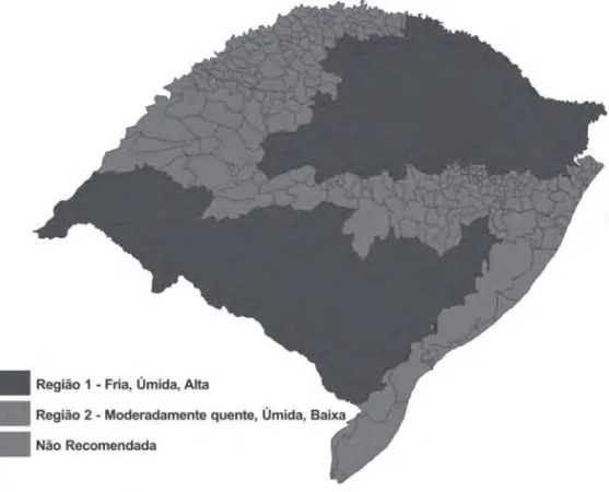 Figura 1.  Regiões homogêneas de adaptação de cultivares de trigo no  Estado do Rio Grande do Sul.