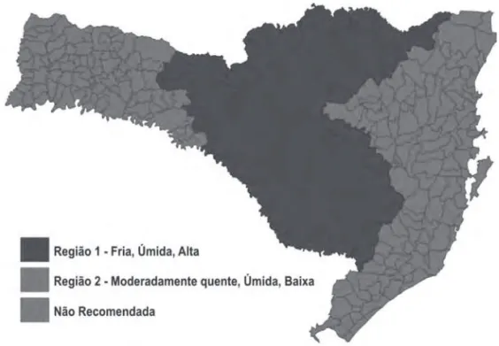 Figura 2.  Regiões homogêneas de adaptação de cultivares de trigo no  Estado de Santa Catarina.