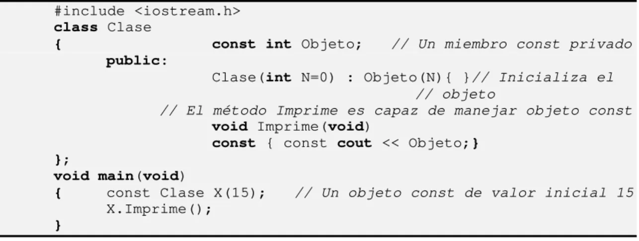 Figura 14. Ejemplo del modificador const.