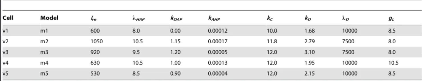 Table 2. Model parameters fitted to in vivo cells.
