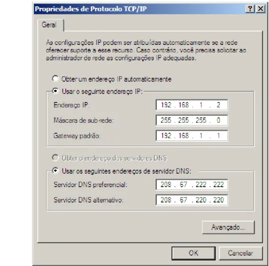 Figura 1.3  –  Tela de configuração da interface de rede no Windows XP 