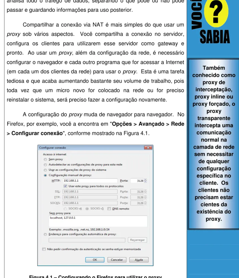 Figura 4.1  –  Configurando o Firefox para utilizar o proxy 