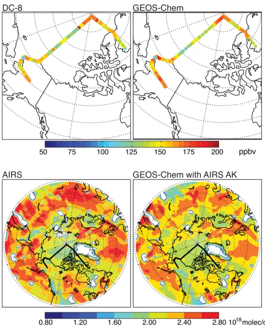 Fig. 11. Same as Fig. 9, but for a European pollution event at the North Pole on 9 April 2008.