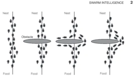 FIGURE 3.32 Inspiration from an ant colony searching an optimal path between the food and the nest.