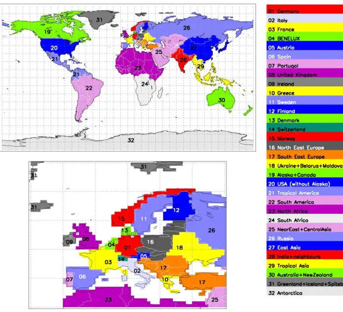 Fig. 4. Global and European regions used for the Green’s functions based inversion.