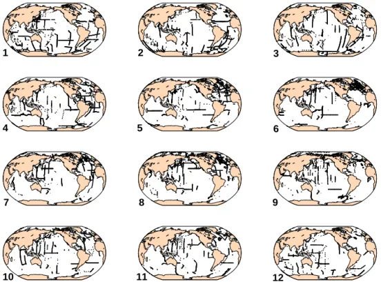 Figure 1. Monthly data density of TCO 2 in the years 1972–2013. The figure includes all data shallower than 150 m.