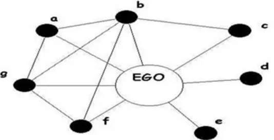 Figura 3 - Desenho de uma rede com centralidade de proximidade  –    Rede egocêntrica 