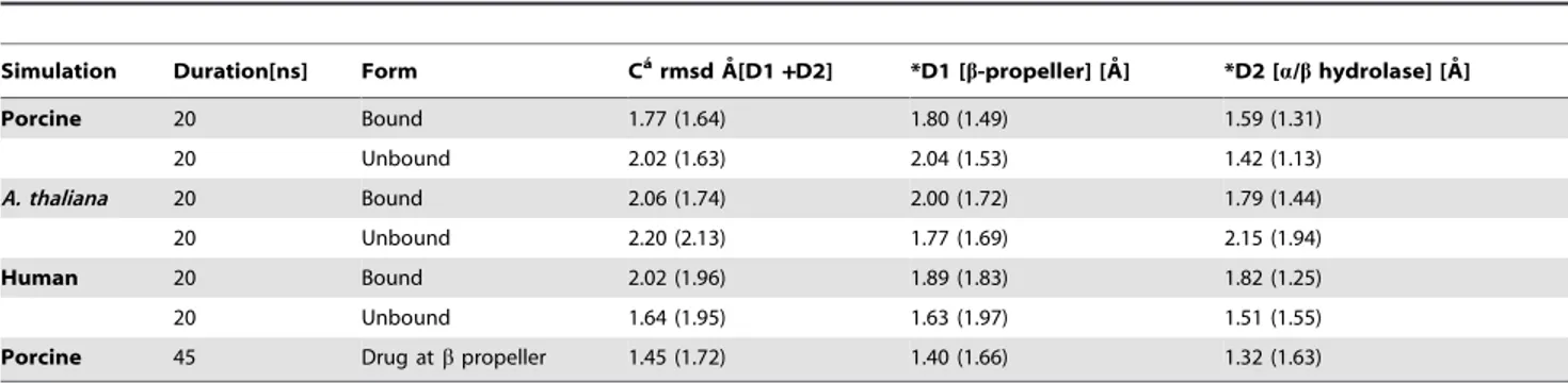 Table 1. Root mean square deviations (rmsd) of simulations carried out. rmsd of replicate run is shown in brackets.