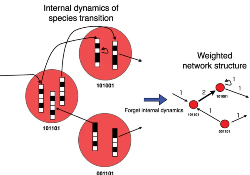 Fig 1. Example of the state transitions of all individuals. Constructing a network from the state transitions of all individuals