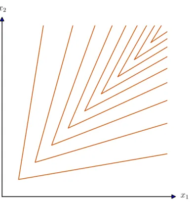 Figura 1: Curvas de isoquanta para a função de produção descrita em 15.