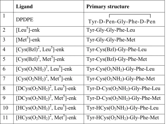 Table 1. Enkephalin analogues used as ligands in our study 