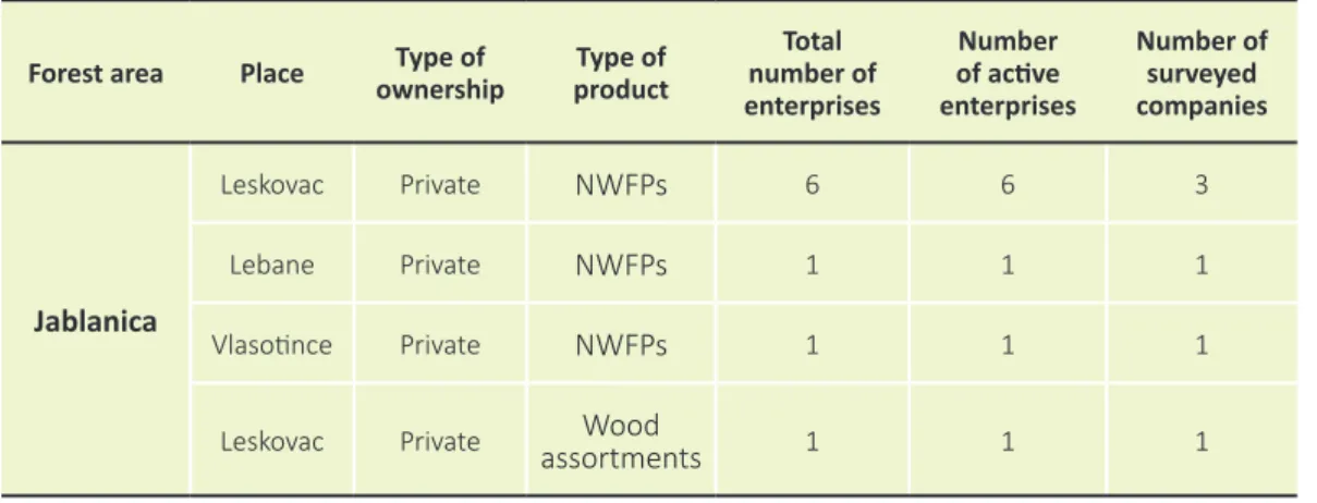 Table 1. Structure of the analyzed enterprises in the Jablanica District