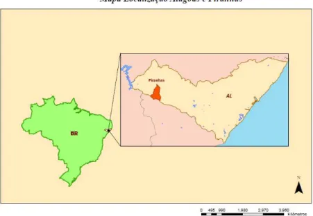 Figura 8. Mapa de Localización de Piranhas dentro del Estado de Alagoas. Fuente: Elaboración propia