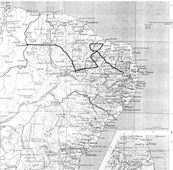 Fig 8 Mapa com o Trajeto de Gerald Waring 