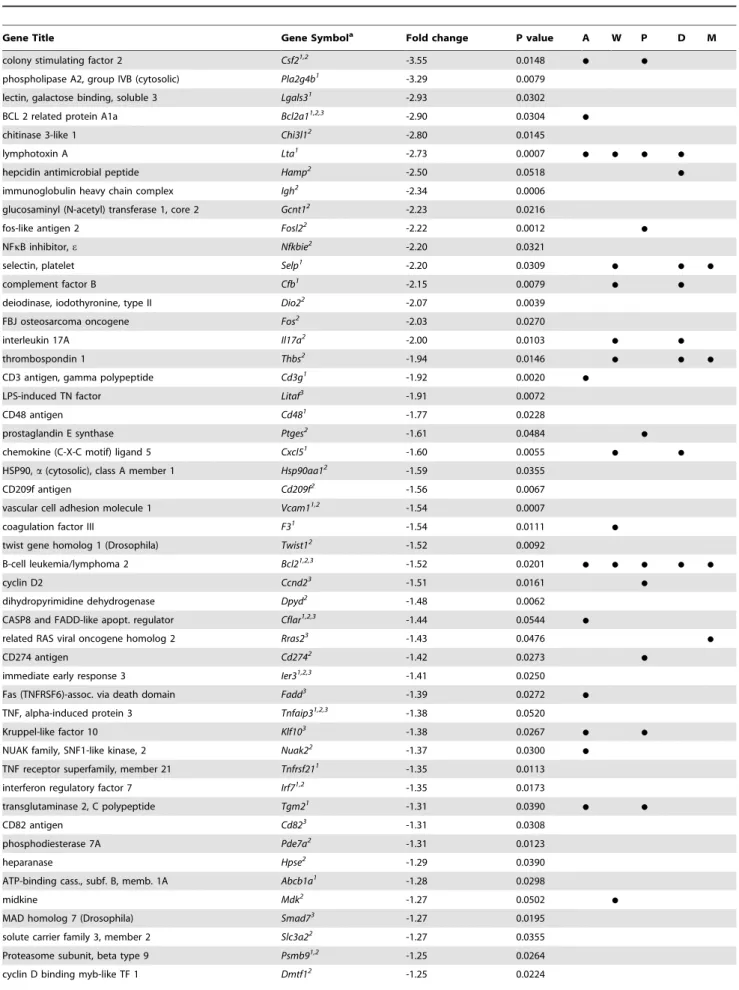Table 2. NF-kB target genes outside of transformation pool significantly inhibited in Olr1 knockout mice (more than 1.2-fold).
