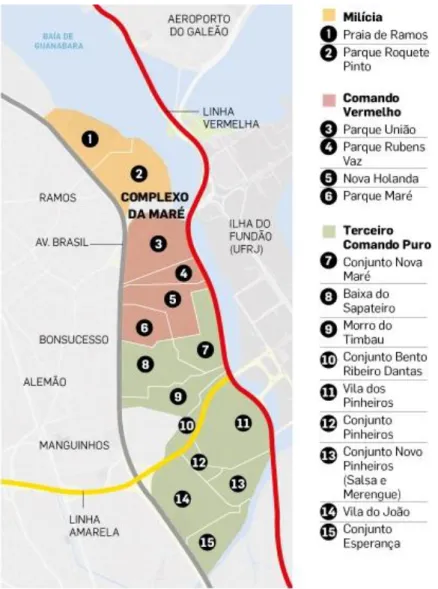 Figura 8: Mapa da Maré por área de influência de facções criminosos 