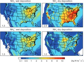 Table 3. Nitrogen deposition over the contiguous US a . Deposition process Deposition (Tg N a −1 )