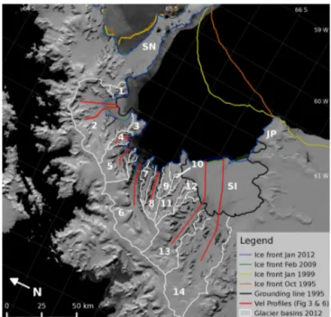 Figure 1. Overview map of glacier basins in the Larsen B region.