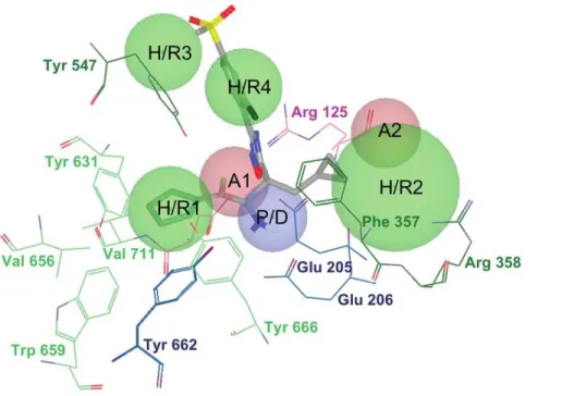 Figure 9A shows the best docking pose of C5 in the DPP-IV binding pocket where its tertiary amine hydrogen bonds with