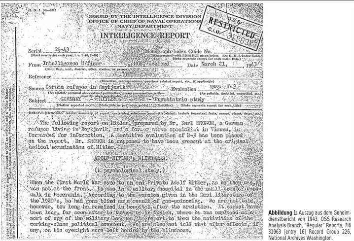 Abbildung 1: Auszug aus dem Geheim- Geheim-dienstbericht von 1943. OSS Research Analysis Branch, “Regular” Reports, 7i6 31963 [entry 16] Record Group 226, National Archives Washington.