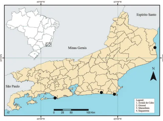 Figure 1. Map with the records localities of Japanagromyza inferna Spencer in Rio de Janeiro.