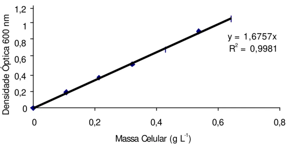 FIGURA 1 A  – Curva de calibração utilizada na definição da massa celular   correspondente a uma unidade de densidade óptica (DO)